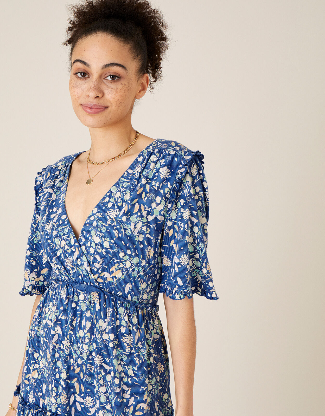 Floral Tiered Jersey Dress Blue ...